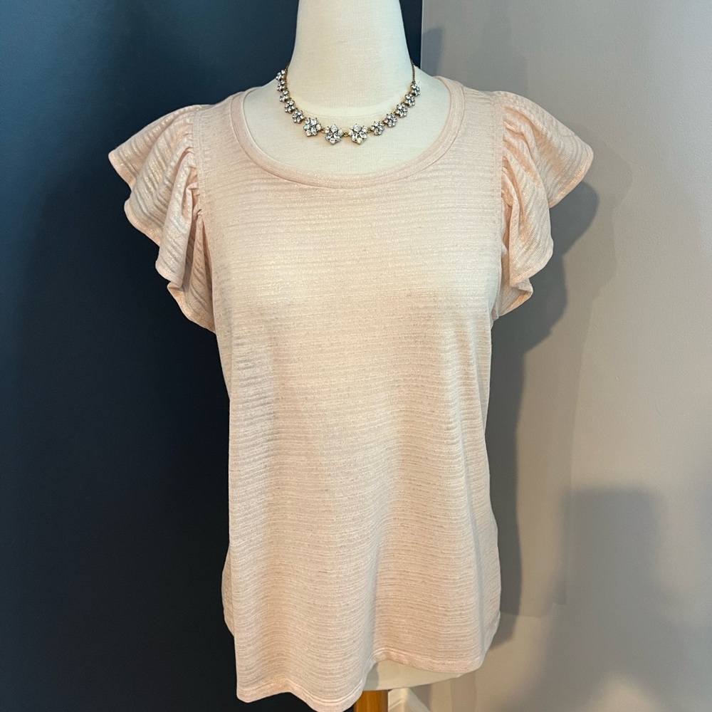 NWT Banana Republic Shimmer Flutter Sleeve Knit Top Blush Pink Size S